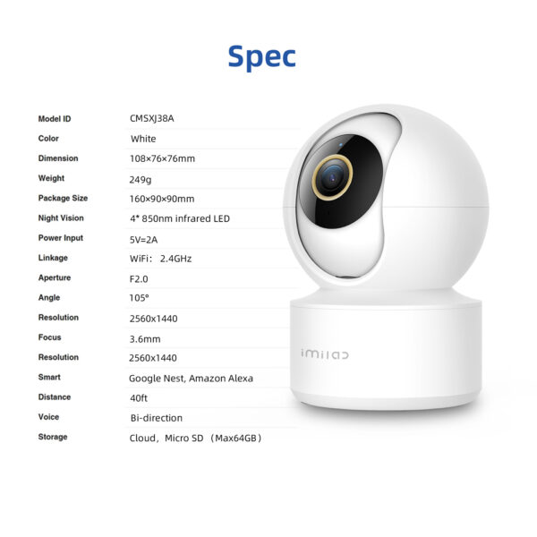 IMILAB C21 2.5K Surveillance Camera Video WiFi IP Smart Indoor Home Security Monitor with 360° View and Starlight Night Vision - Image 5