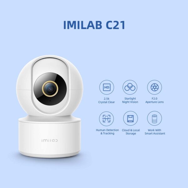 IMILAB C21 2.5K Surveillance Camera Video WiFi IP Smart Indoor Home Security Monitor with 360° View and Starlight Night Vision